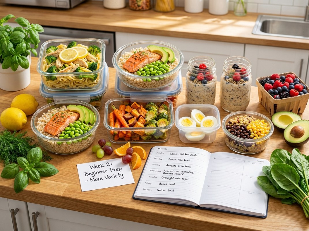 Beginner Meal Prep Plan Week 2 — Add Breakfast and Variety